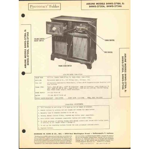 WARDS AIRLINE models 84WG-2718A B AM FM SW phono Sams Photofact manual