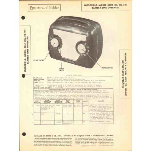 MOTOROLA model 58L11 4 tube AM radio receiver Sams Photofact manual