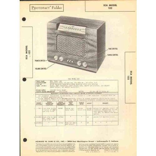 ECA model 132 7 tube Superhet AM radio receiver Sams Photofact manual