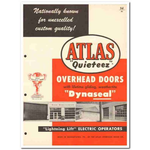 ATLAS OVERHEAD DOOR COMPANY 1954 Quieteez Dynaseal vintage catalog