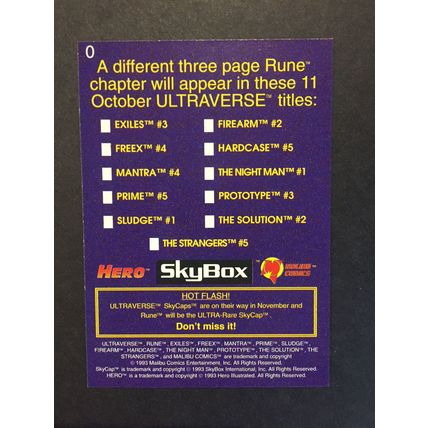 Ultraverse Hero Illustrated Rune promo card #0