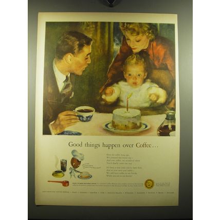 1949 Pan-American Coffee Bureau Ad - Good things happen over Coffee