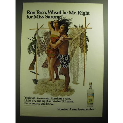 1970 Ronrico Rum Ad - Ron Rico. Wasn't he Mr. Right for Miss Sarong?