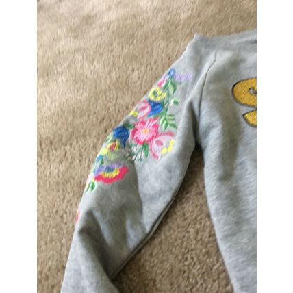 Deliah*s Girl Floral Print Sweatshirt Crew Neck Size Medium Gray