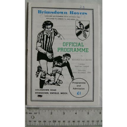 1991 programme Brimsdown Rovers v. Beaconsfield United