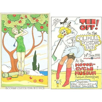 Sexy Golf Lady Golfers 2x Collectors Fair Advertising Postcard s