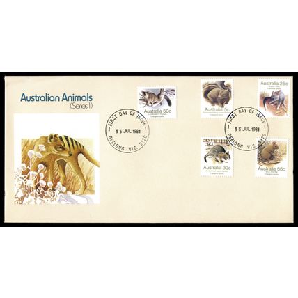 AUSTRALIA 1981 FDC Australian Animals (5 stamps) - Geelong 3220 PMK
