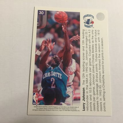1993 Upper Deck Pro View Charlotte Hornets Larry Johnson 3D Trading Card #30