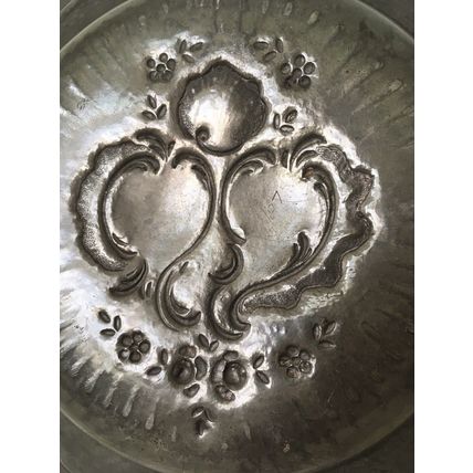 Rococo Style Pewter Tray / Fruit Tray Platter Flowers Shell & Leaves Vintage