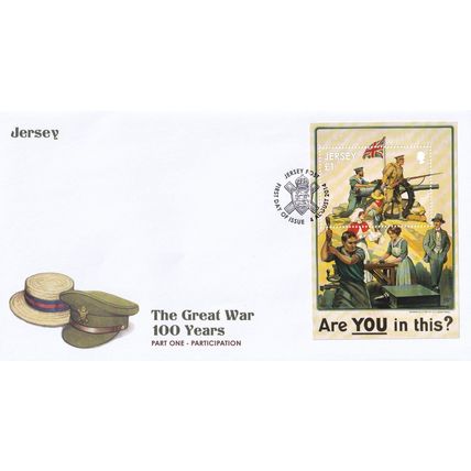 Jersey Post The Great War WW1 100 Years Participation First Day Cover