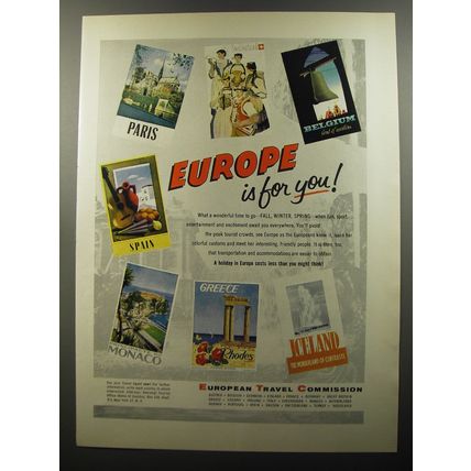 1956 European Travel Commission Ad - Europe is for you!