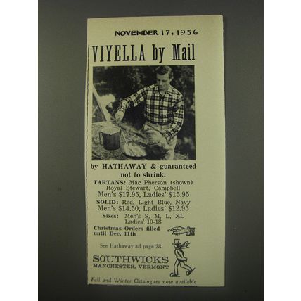 1956 Dunham's of Maine Hathaway Shirt Ad - Viyella by Mail