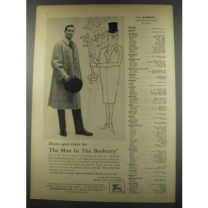1956 Burberry Coat Ad - Doors open faster for the man in the Burberry