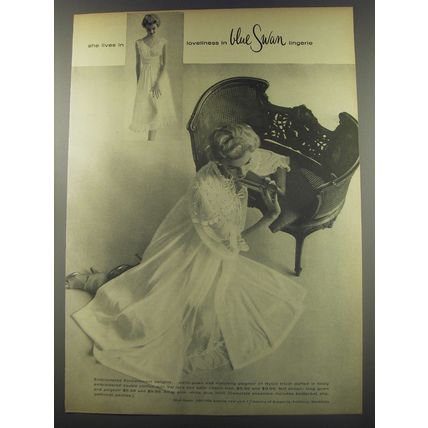 1956 Blue Swan Lingerie Ad - She lives in loveliness in Blue Swan Lingerie