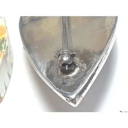 Vintage handmade Natural Oval Onyx cab urn Sterling Silver 18 gram Brooch #18836