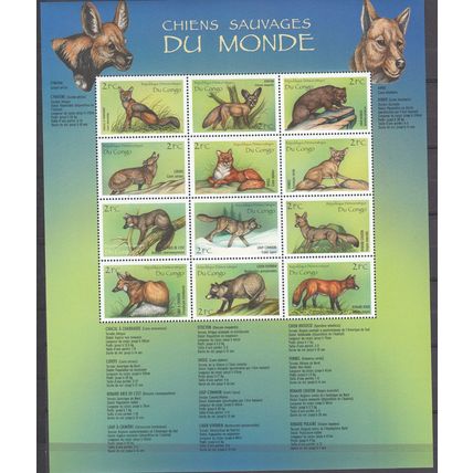 RDC 2000 Michel 1451 - 1462 Neuf ** Cote (2002) 22.50 € Chiens sauvages du monde