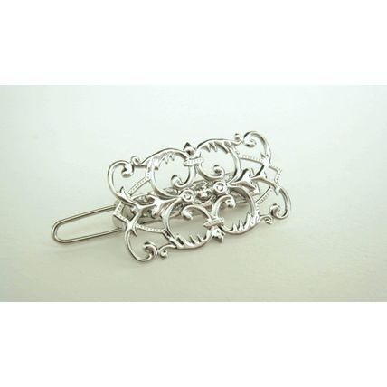 Small silver metal filigree light weight hair pin clip barrette for fine thin