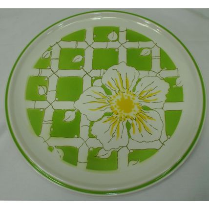 1 Rare 1970s Mikasa Everfresh C8402 Serving Plate Green Bamboo Yellow Flower