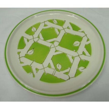 4 Rare 1970s Mikasa Everfresh C8402 Bread Plate Set Green Bamboo Yellow Flower