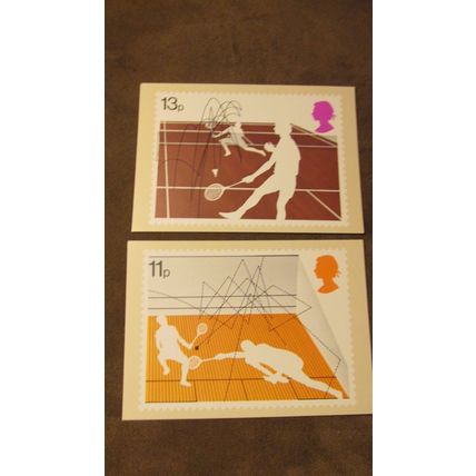 1977 GB PHQ Postcard covers - Racket Sports set - Tennis, Badminton ++