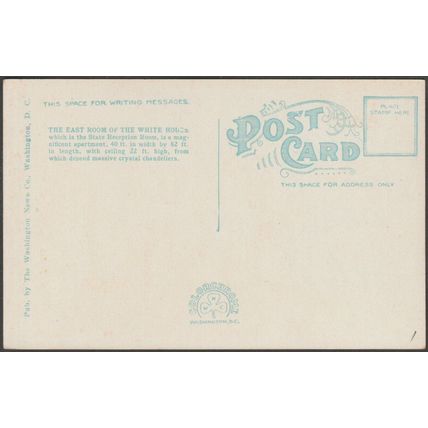 East Room, White House, Washington DC, c.1915-20 - Washington News Co Postcard