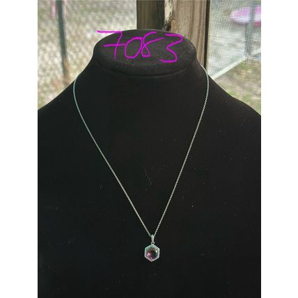 Bomb Party BP Necklace RBP Hexagon Bicolor Purple/Green 18" Rhodium P Stylish
