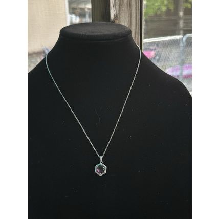Bomb Party BP Necklace RBP Hexagon Bicolor Purple/Green 18" Rhodium P Stylish