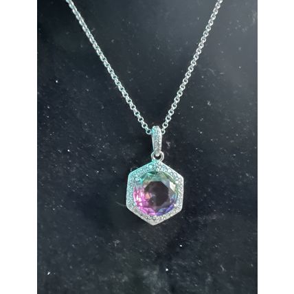 Bomb Party BP Necklace RBP Hexagon Bicolor Purple/Green 18" Rhodium P Stylish