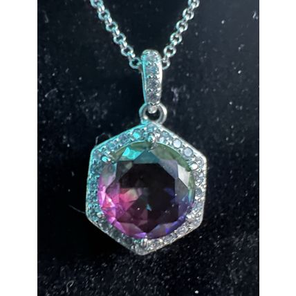 Bomb Party BP Necklace RBP Hexagon Bicolor Purple/Green 18" Rhodium P Stylish