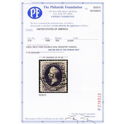 218, Used VF/XF 90¢ Perry - With Graded 85 PFC Certificate * Stuart Katz