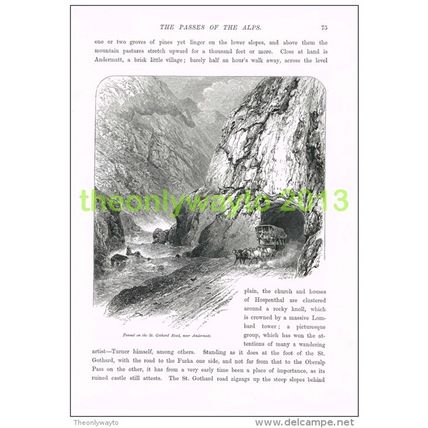 TUNNEL ON ST GOTHARD ROAD, ANDERMATT, SWITZERLAND, Book Illustration c1875