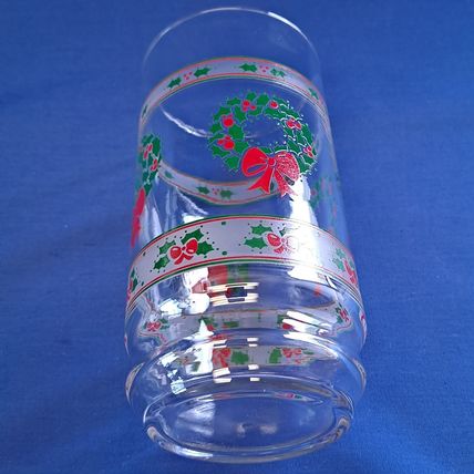 Lot 4 Indiana Glass VICTORIAN CHRISTMAS TUMBLERS 14 oz Wreath Holly Ribbon Drink