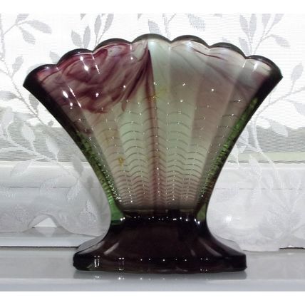 Davidson Art Deco Topaz Briar Cloud Glass Fan Vase.