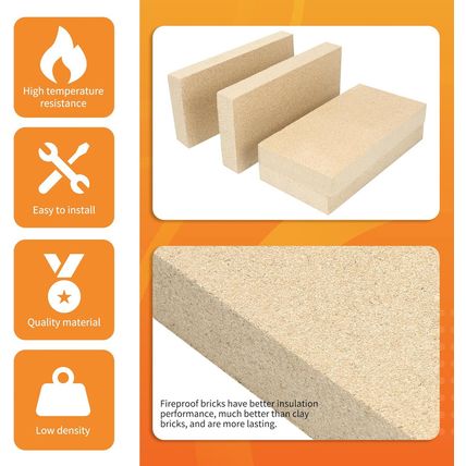 12PCS Woodstove Firebricks, Fire Bricks, Size 9" X 4-1/2" X 1-1/4", Fire Bricks