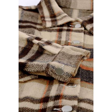 Orange Geometric Plaid Print Pocketed Shirt