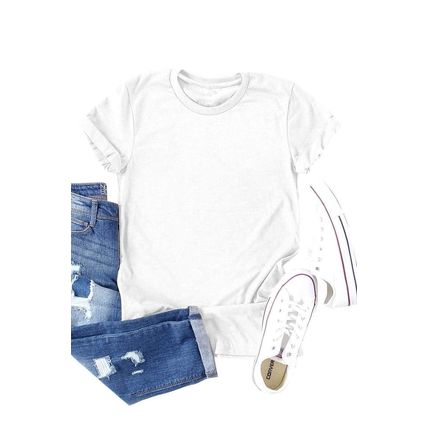 White Solid Color Crew Neck Tee