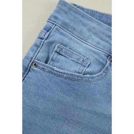 Dusk Blue High Rise Asymmetric Button Zip Fly Ripped Jeans