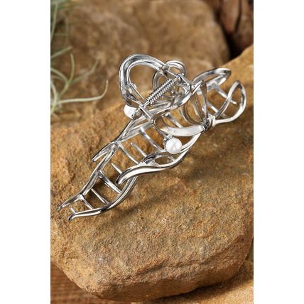 Silvery Pearl Decor Bow Knot Alloy Hair Claw Clip