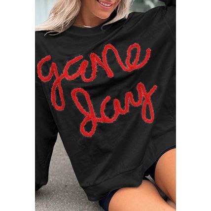 Black Tinsel Game Day Drop Shoulder Graphic Sweatshirt