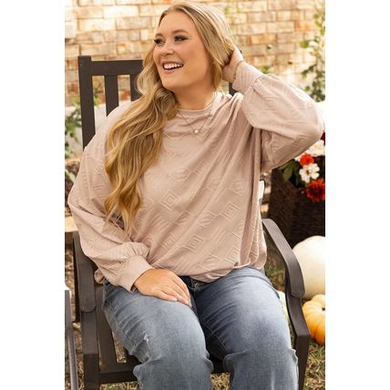Parchment Plus Size Textured Drop Shoulder Crew Neck Sweatshirt