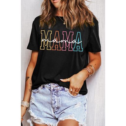 Black MAMA Crew Neck Graphic Tee