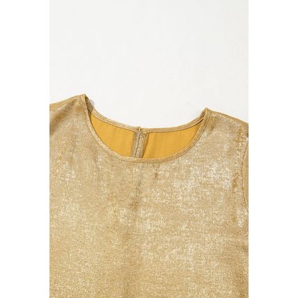 Gold Metallic Luster Frilled Half Sleeve Blouse