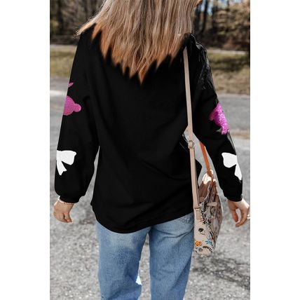 Black Sequined Bunny Bow Easter Fashion Corded Sweatshirt