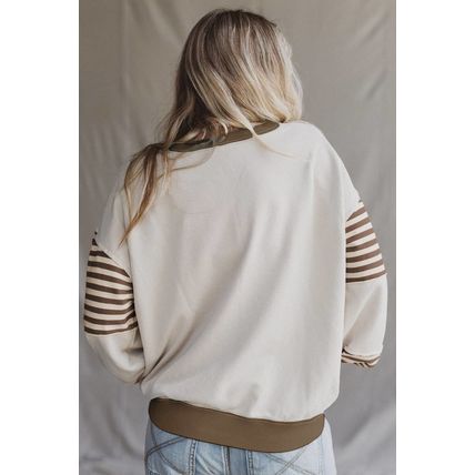 Parchment Striped Colorblock Patchwork Drop Shoulder Sweatshirt