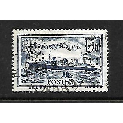 FRANCE 1935 1F.50 BLUE NORMANDIE ( PERFIN SCH ) SG 526 FINE USED#