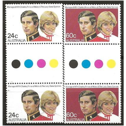 Australia 1981 Royal Wedding Set SG821-82 in U/Mint Traffic Light Gutter Pairs