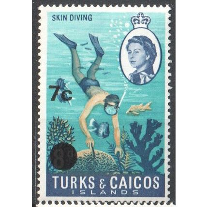 TURKS & CAICOS ISLANDS 1969 Diving Skin-Diving Decimal Surcharge Fish Marine MNH