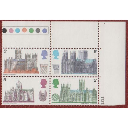 GB 1969 Cathedrals 5d block 4 M with edge strips SG796a