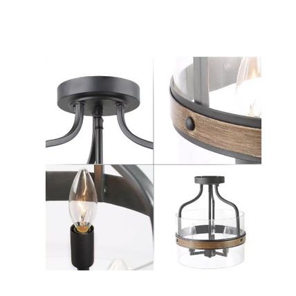 Zevni 5-Light Round Pumpkin-Shaped Clear Glass Island Pendant Light, Black