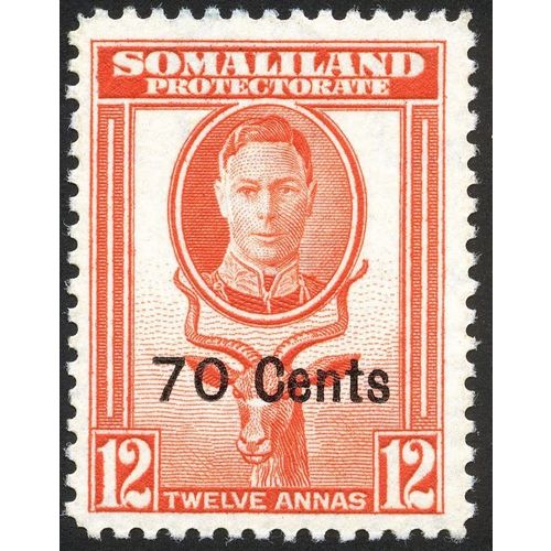 Somaliland KGVI 1951 70c on 12a orange Mounted Mint MM SG 131 Sc 122 stamp kudu